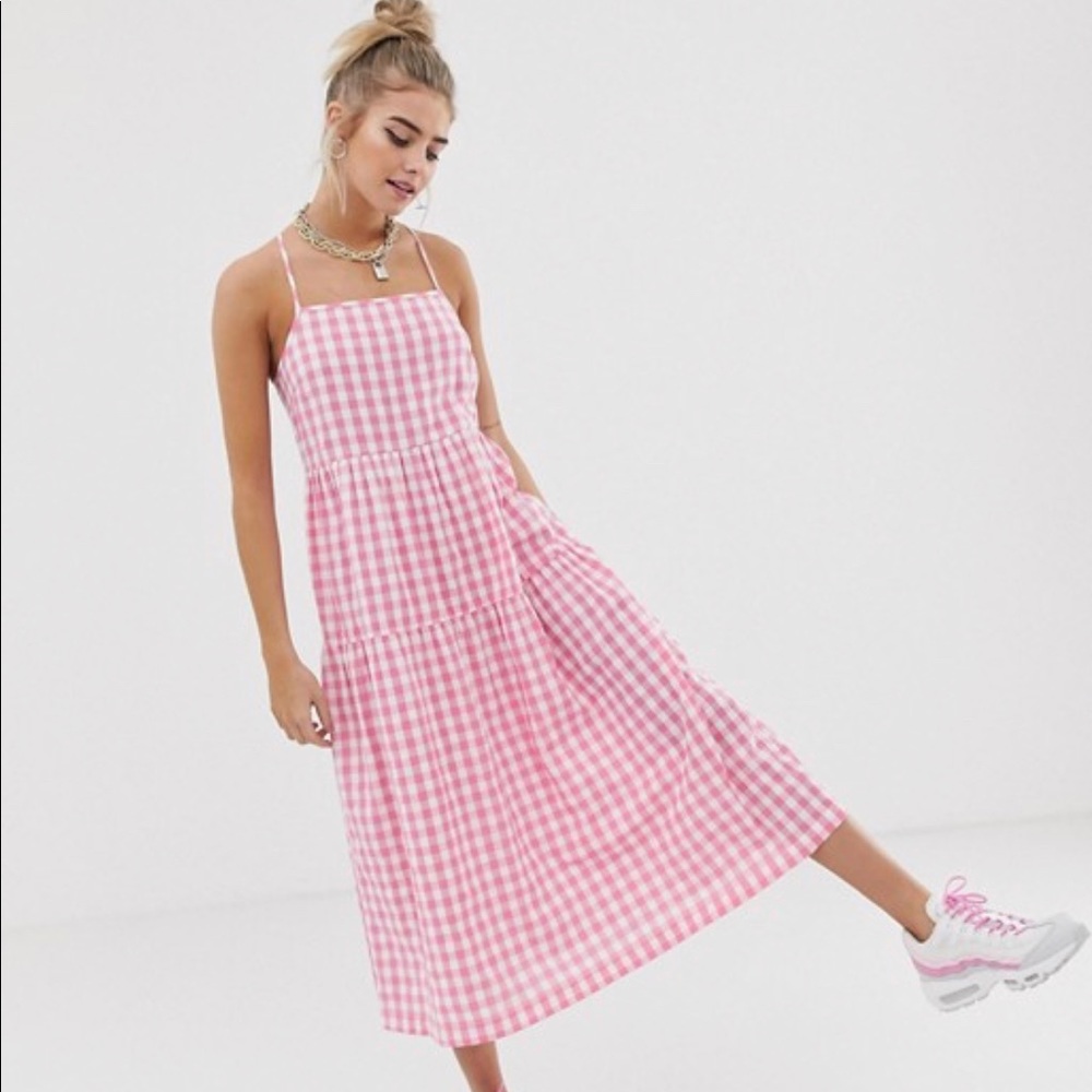 ASOS Collusion pink gingham tiered dress